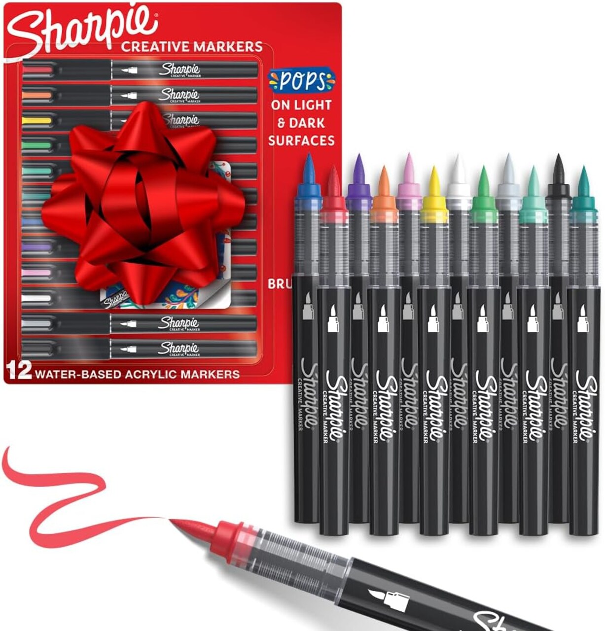 Sharpie Acrylic Creative Markers, Brush Tip, Vibrant Assorted Colors, Non-Bleeding Water-Based Ink, Pack of 12